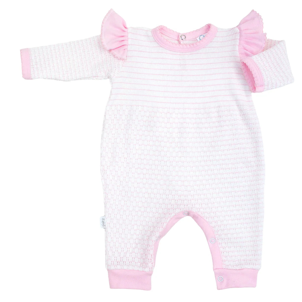 Long Sleeve Romper with Ruffle Shoulder Trim - Pink