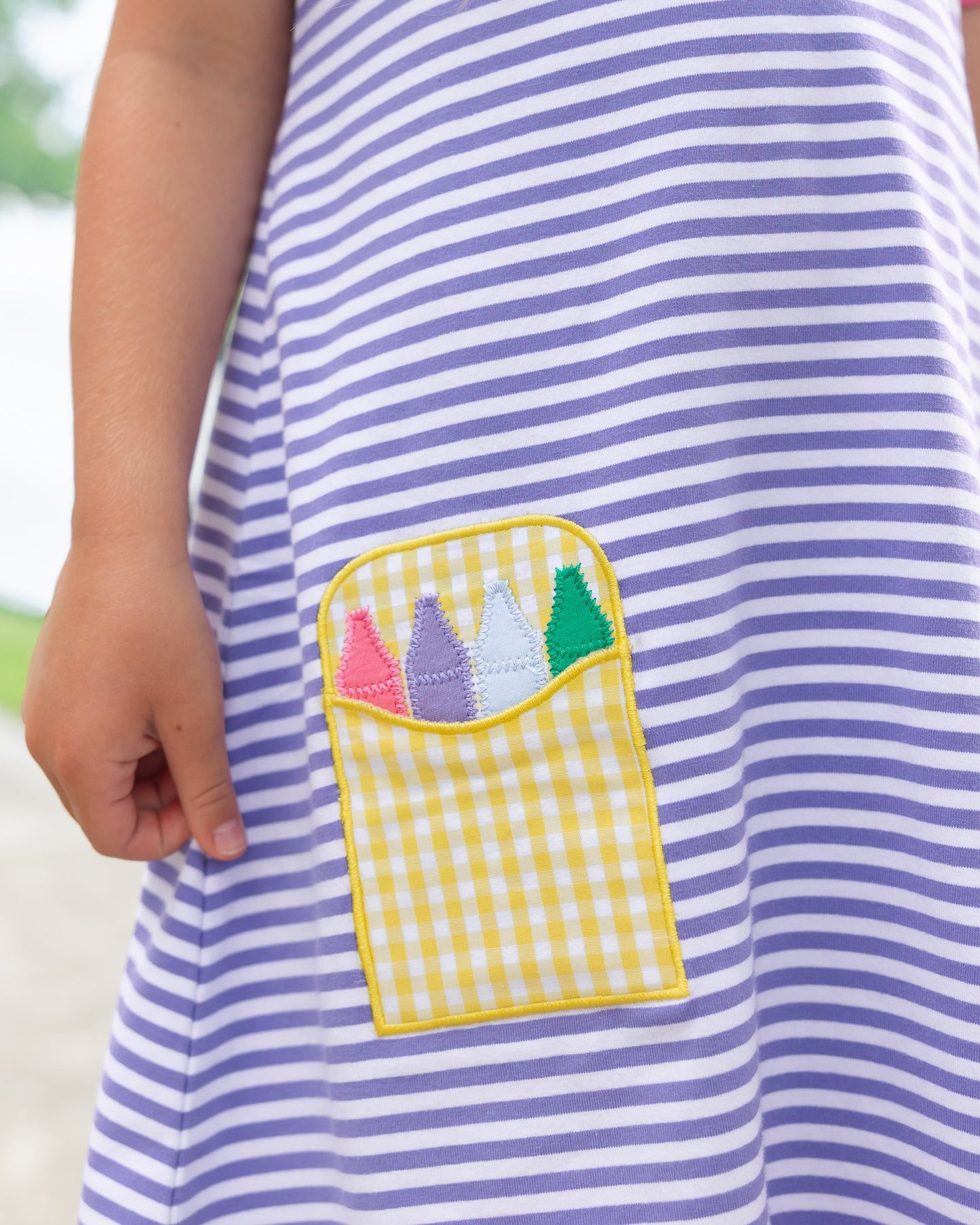 Crayon Pocket Dress- Lavender Stripe