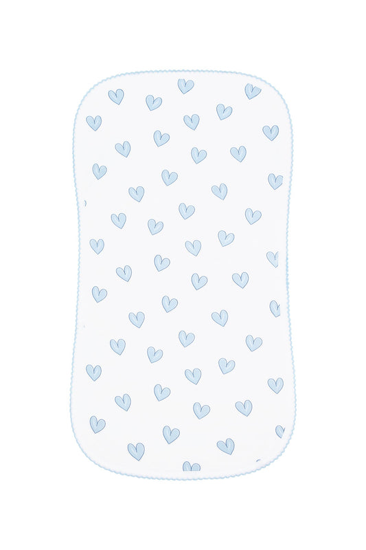 Blue Heart Print Burp Cloth