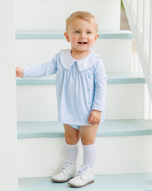 Liam Diaper Set- Light Blue Windowpane