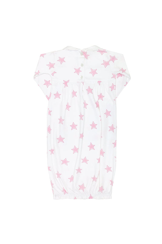 Pink Stars Print Smocked Gown