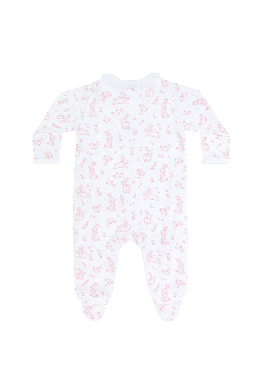 Pink Bunny Toile Crossover Footie