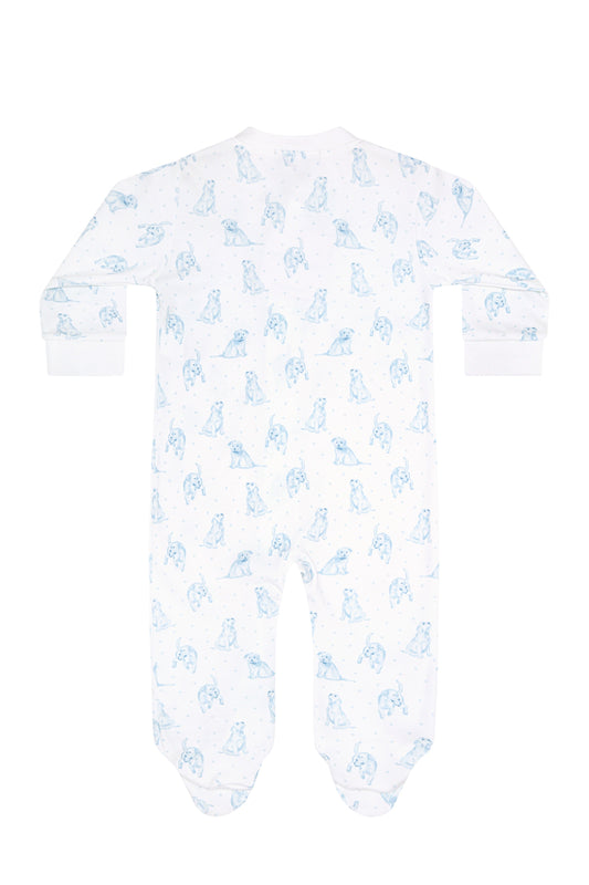 Blue Puppy Love Print Zipper Footie