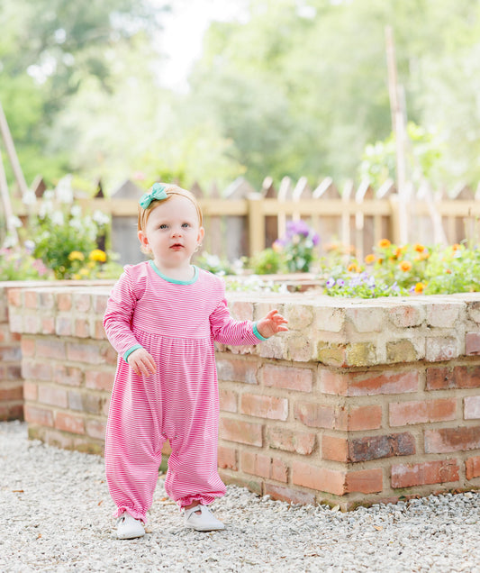 Sadie Romper- Pink Stripe/Mint