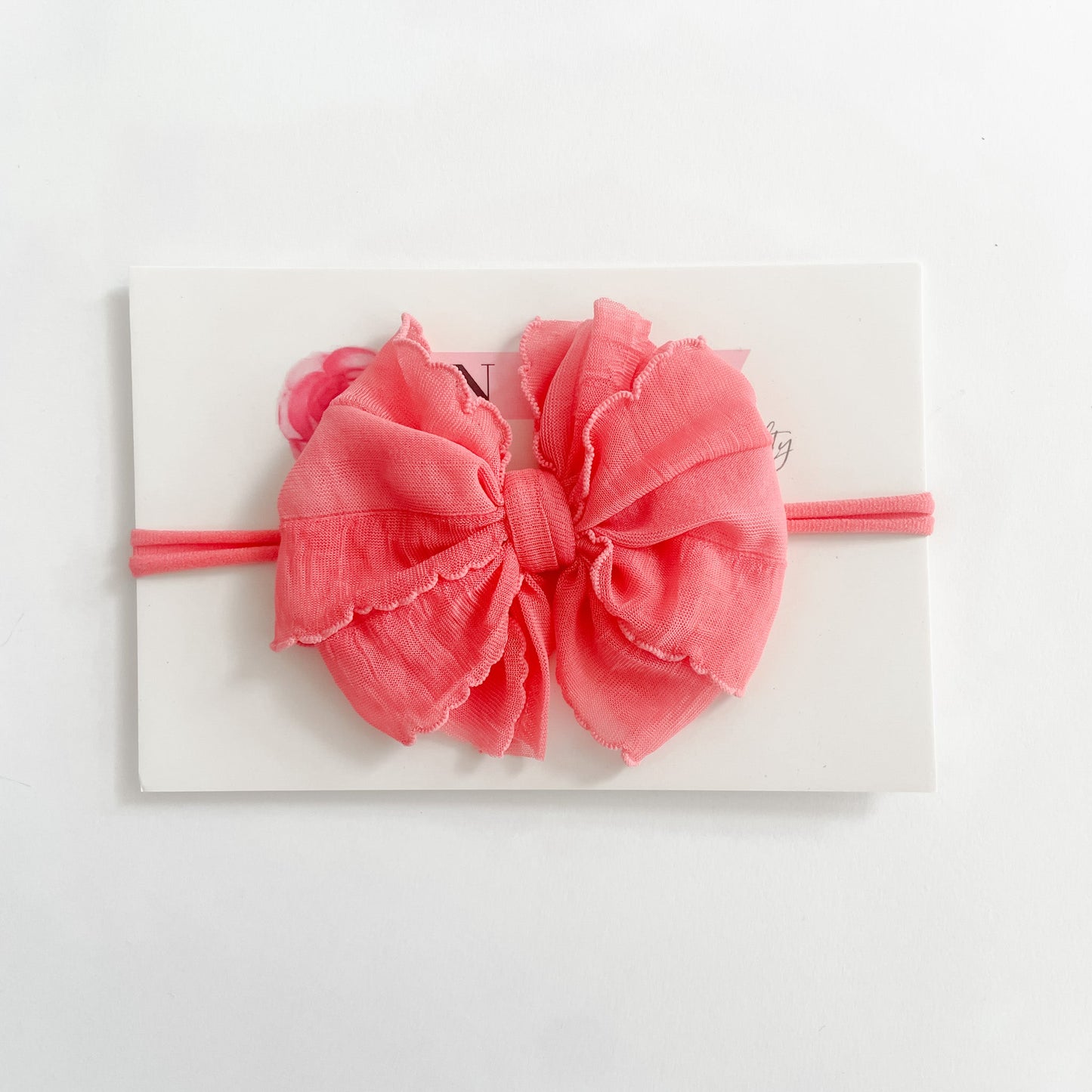 Skinny Mini Ruffled Headband | Pink Grapefruit