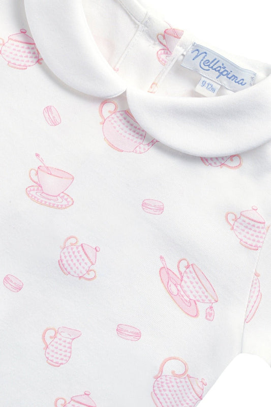 Petite Tea Time Print Romper long sleeve