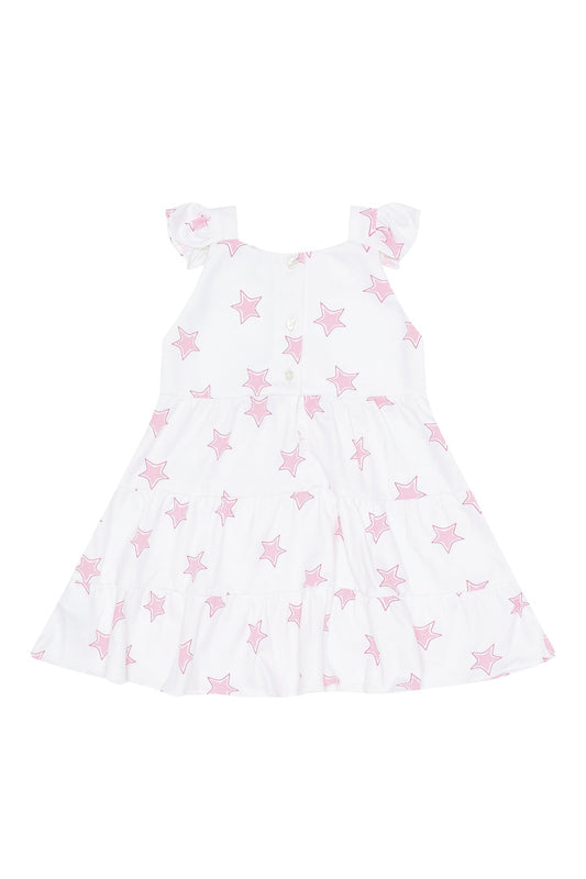 Pink Stars Print Ruffle Dress