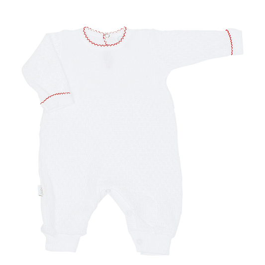 Long Sleeve Romper - Red Trim