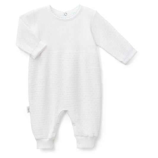 Long Sleeve Romper - Blue Trim