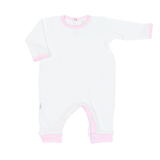 Paty White Romper Pima Trim - Pink (in stock)