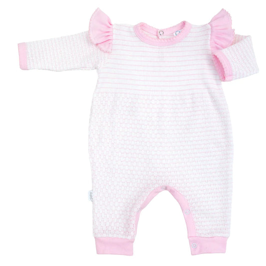 Long Sleeve Romper with Ruffle Shoulder Trim - Pink