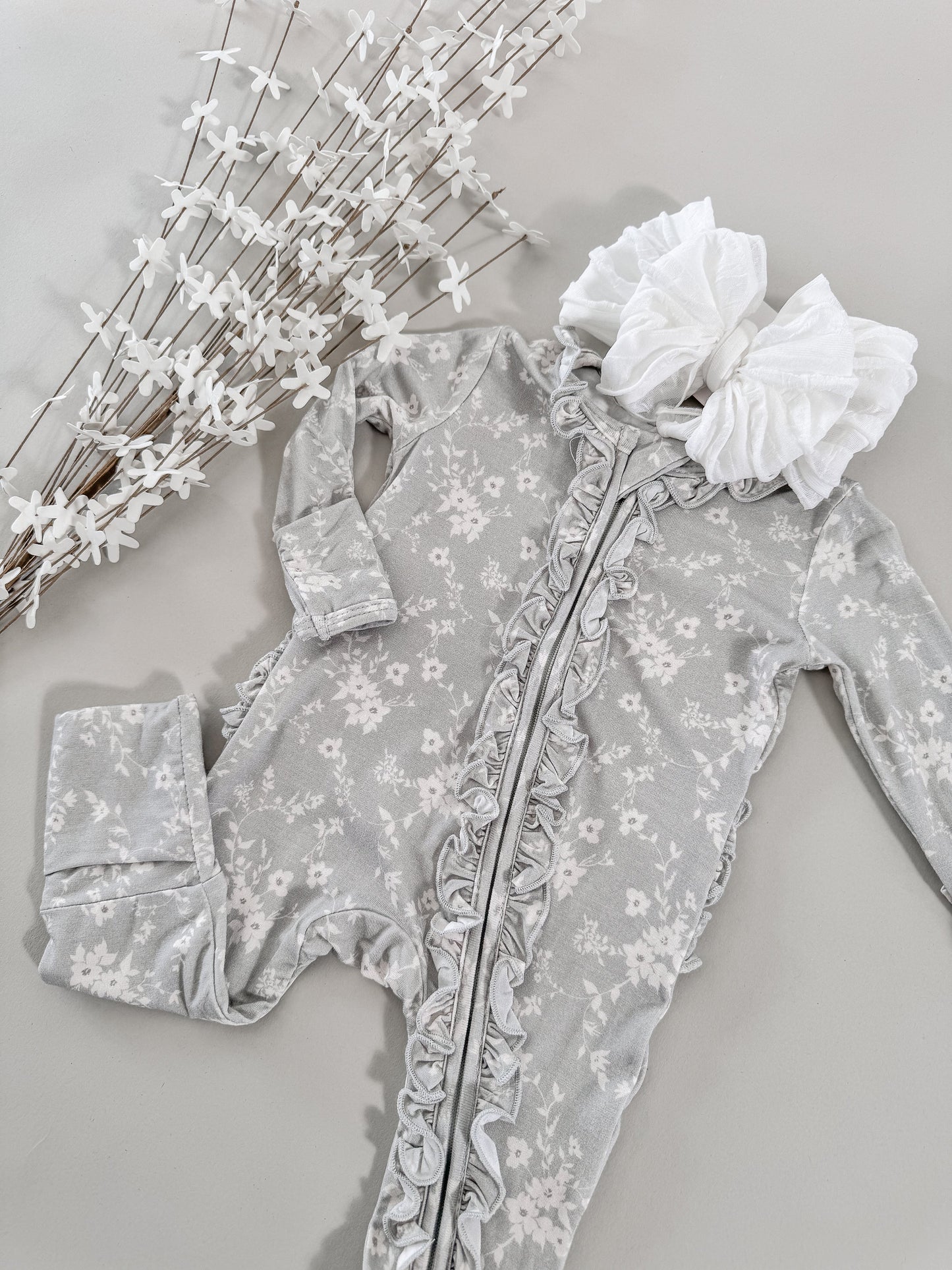 Harlow Ruffle | Convertible Two-Way Zip Footie