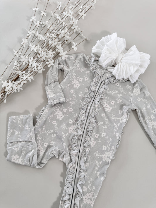 Harlow Ruffle | Convertible Two-Way Zip Footie