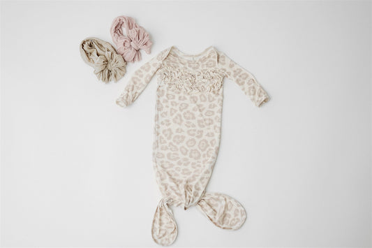 Natural Leopard | Ruffle Knot Gown