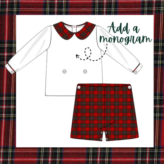 Boy Monogram Plaid Set- PRE ORDER Mid-Late November
