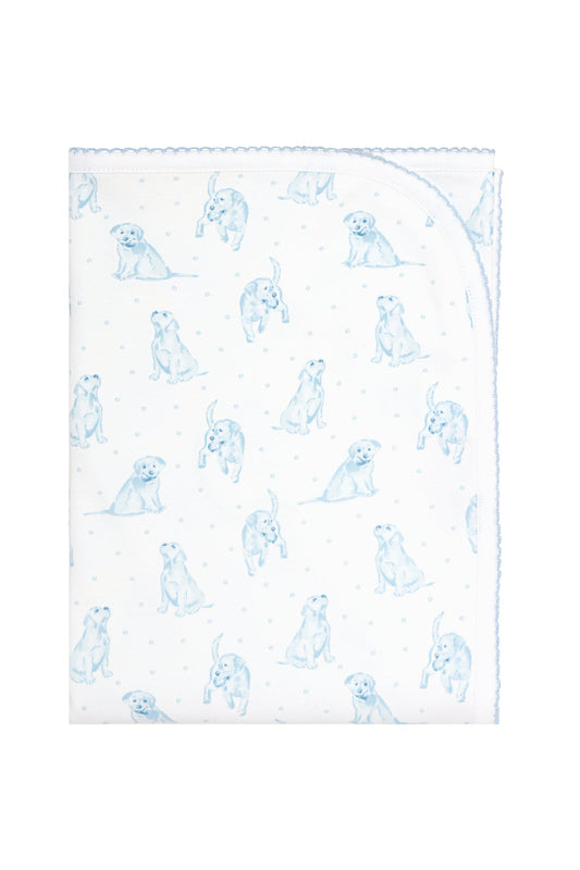 Blue Puppy Love Print Blanket