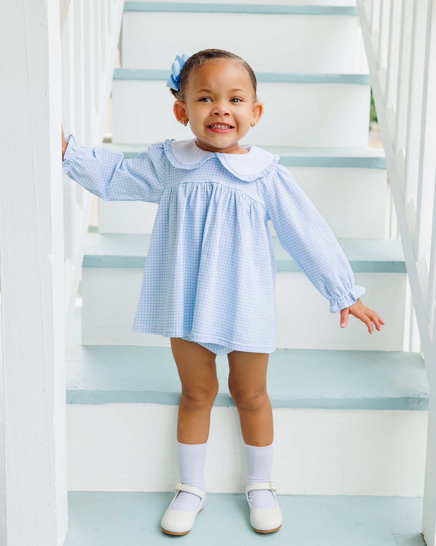 Catherine Diaper Set- Light Blue Windowpane