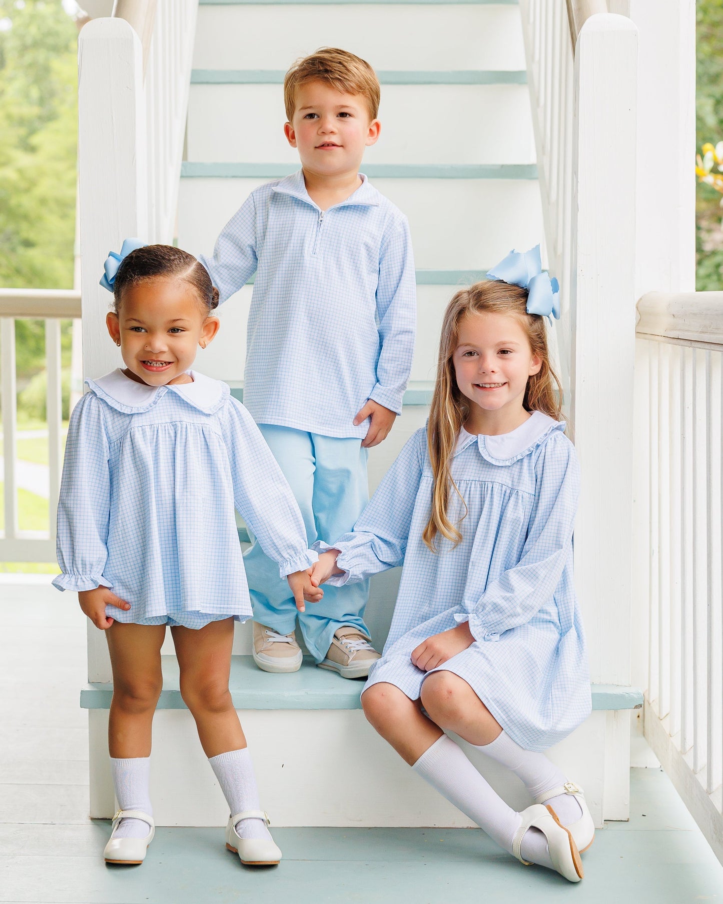 Catherine Diaper Set- Light Blue Windowpane