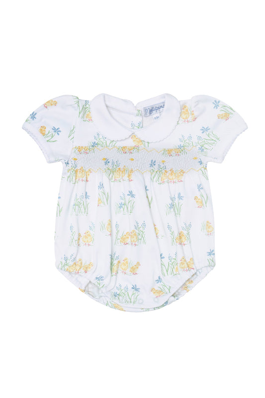 Chicks Print Smocked Bubble