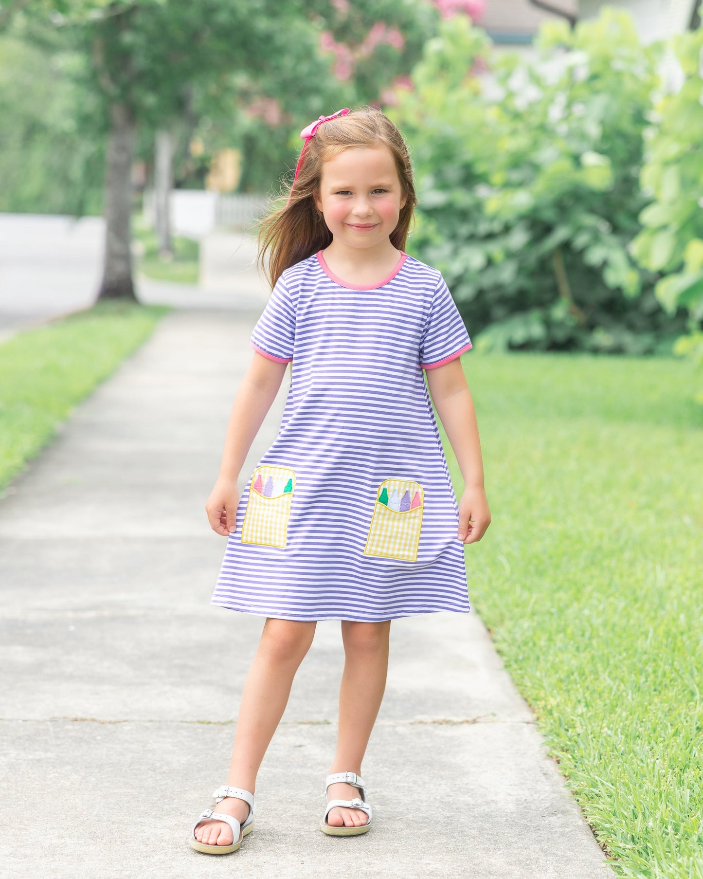 Crayon Pocket Dress- Lavender Stripe