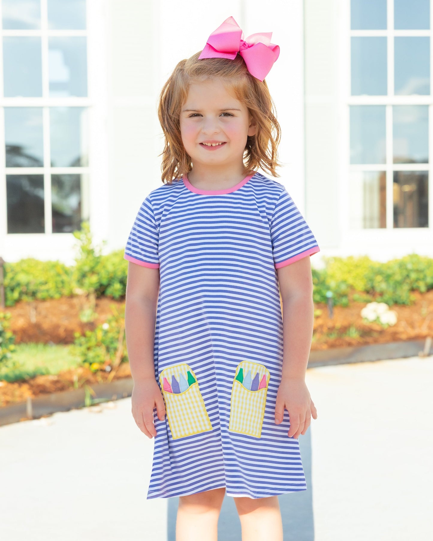 Crayon Pocket Dress- Lavender Stripe