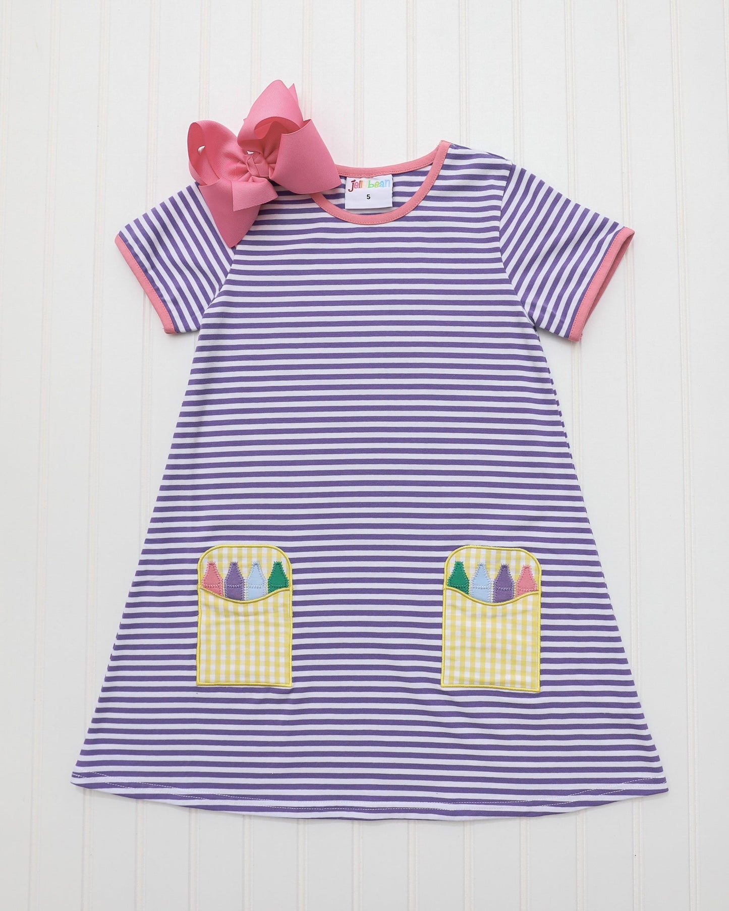Crayon Pocket Dress- Lavender Stripe