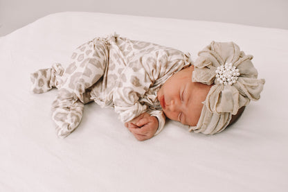 Natural Leopard | Convertible Ruffle Bamboo Zip Footie