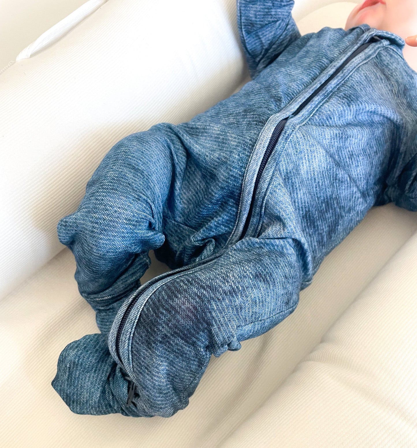 Denim Print | Convertible Two-Way Zip Footie