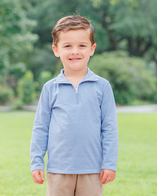 Evan Pullover- Dusty Blue Stripe