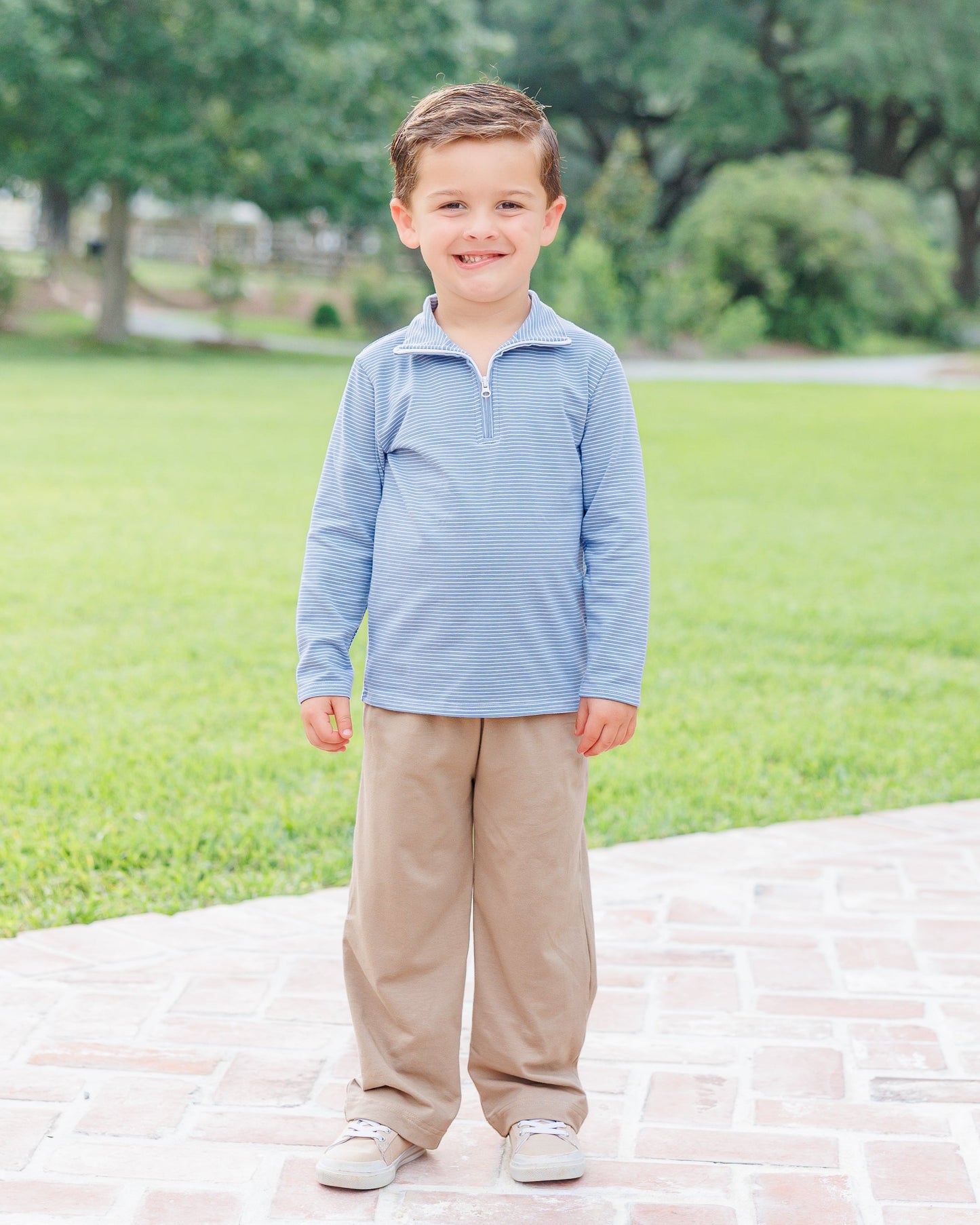 Evan Pullover- Dusty Blue Stripe