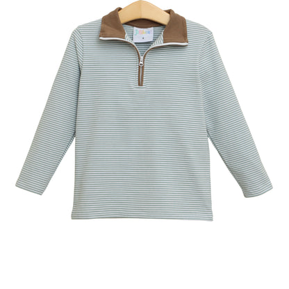 Evan Pullover- Dusty Sage Stripe/Light Brown