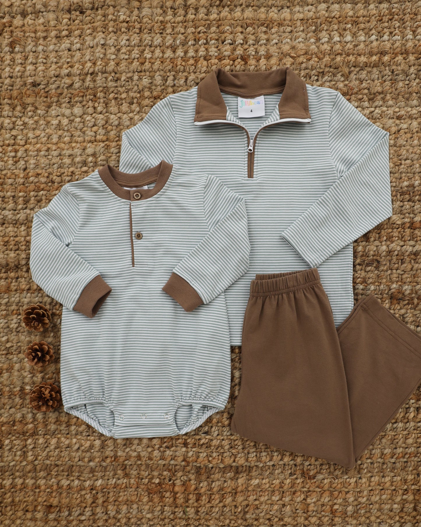 Evan Pullover- Dusty Sage Stripe/Light Brown