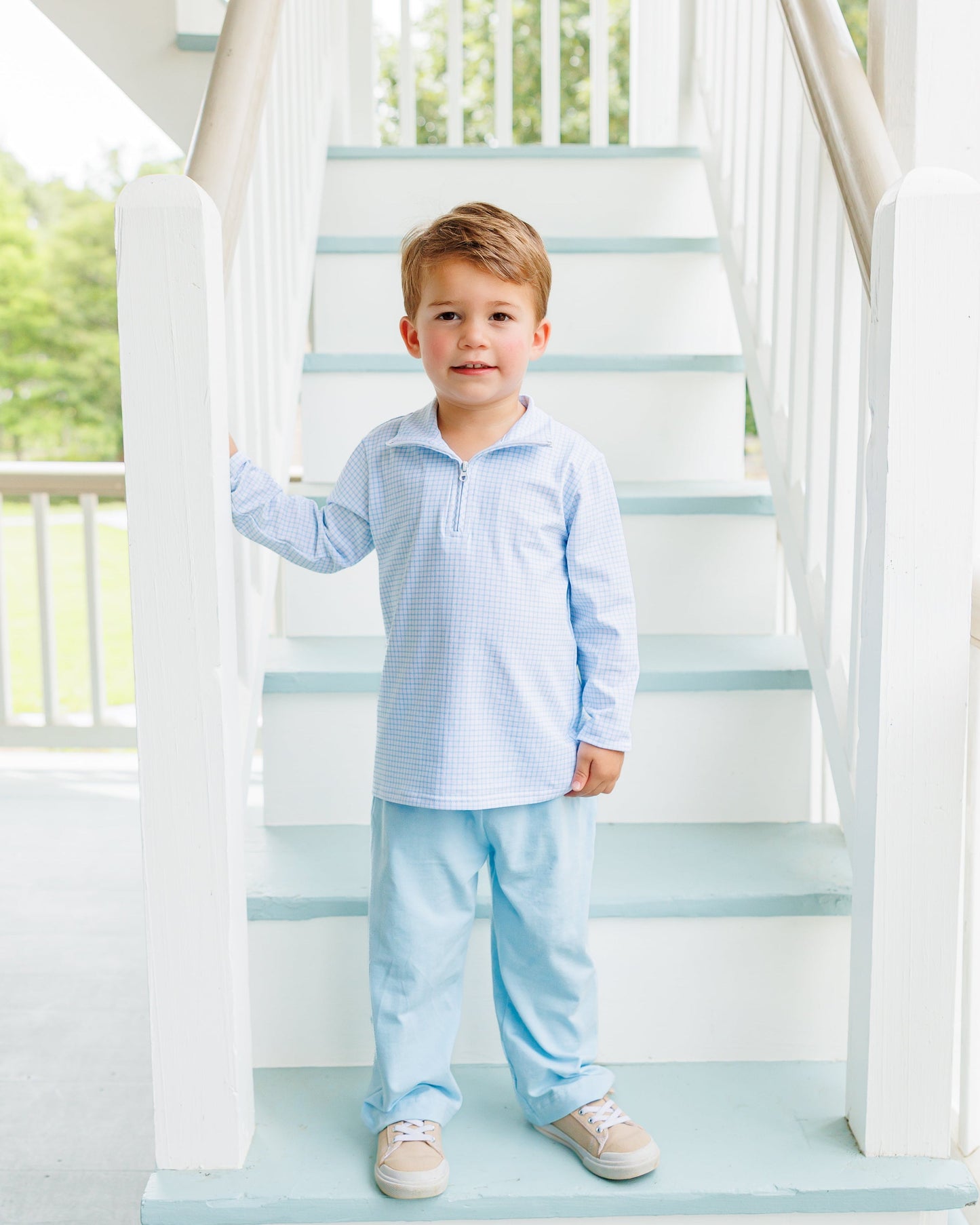 Evan Pullover- Light Blue Windowpane