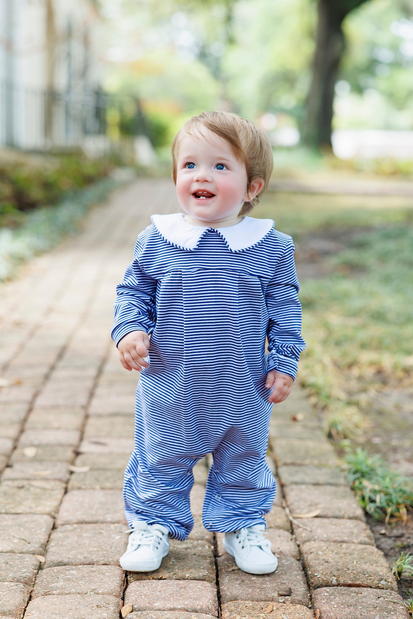 Henry Romper- Navy Stripe