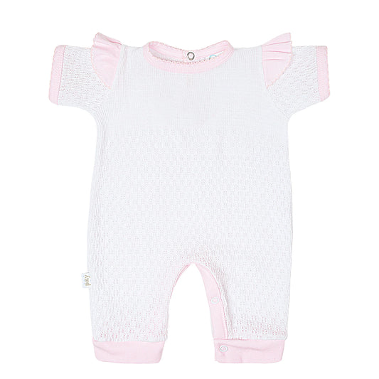 Short Sleeve Romper with Ruffle Shoulder Trim - Pink (in stock)