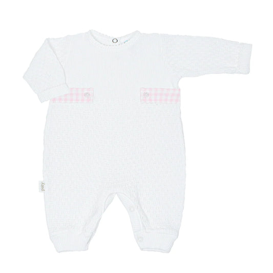 Long Sleeve Romper with Gingham Tabs - Pink (in stock)