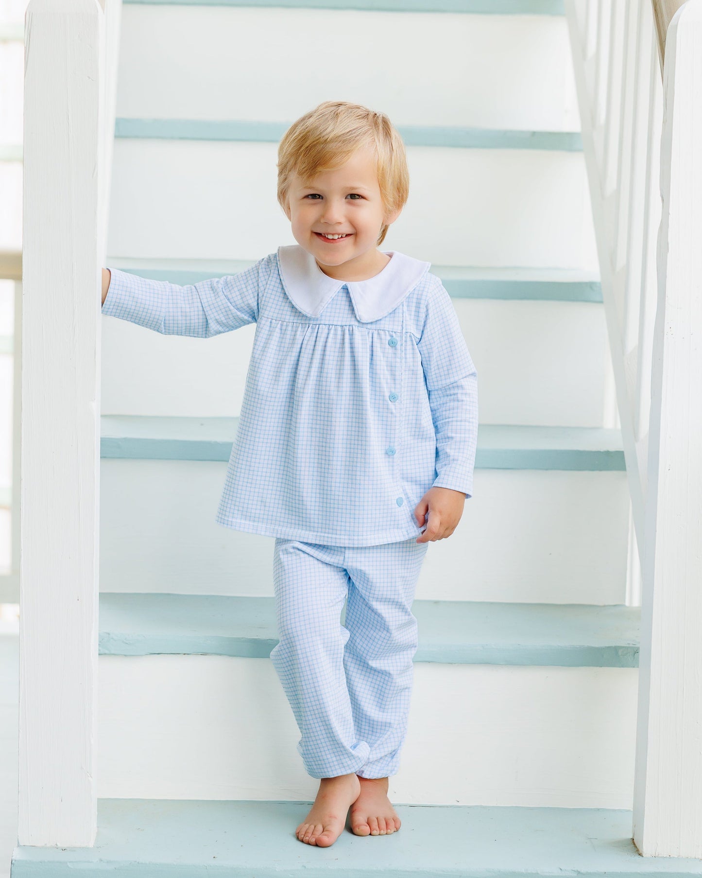 Liam Bloomer Pants Set- Light Blue Windowpane