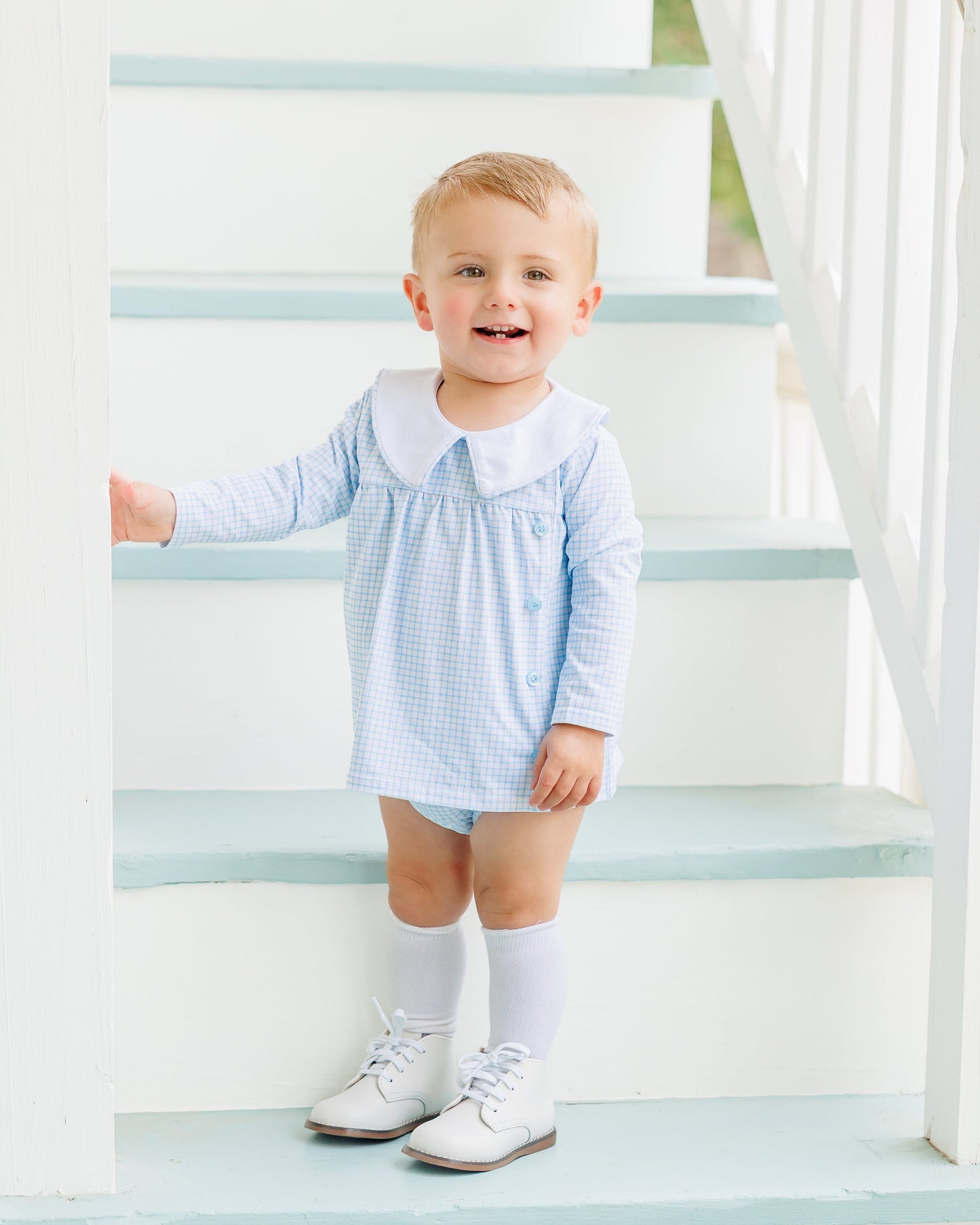 Liam Diaper Set- Light Blue Windowpane