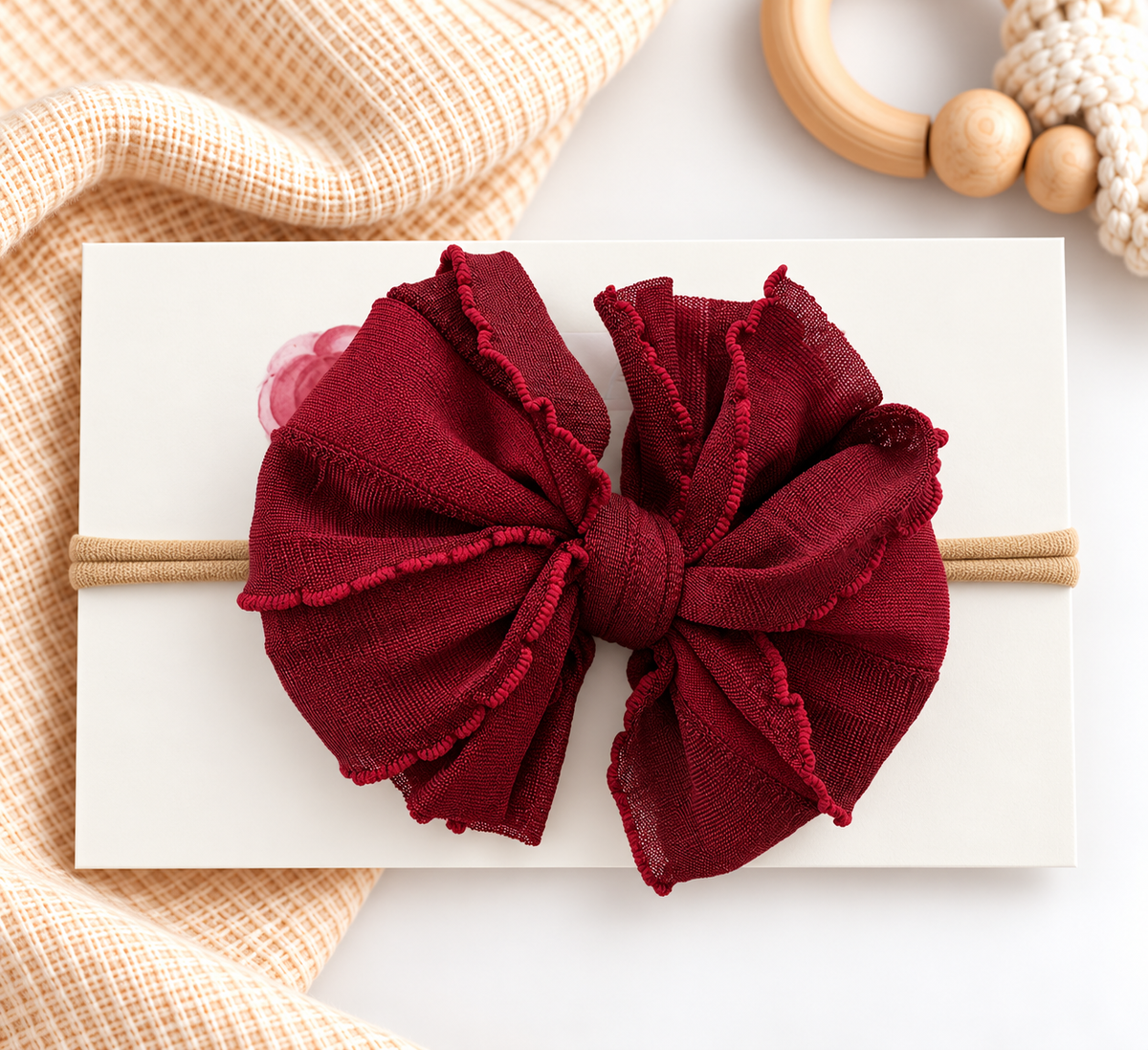Maroon | Skinny Mini Nylon Ruffled Baby Headband