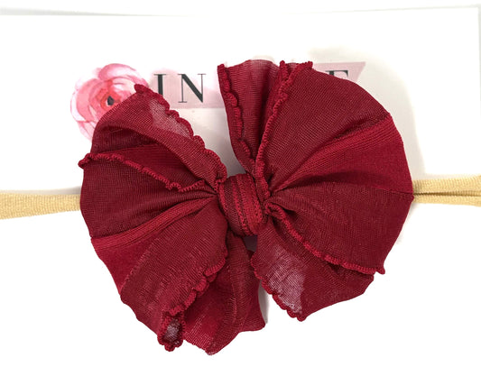 Skinny Mini Ruffled Headband | Deep Red
