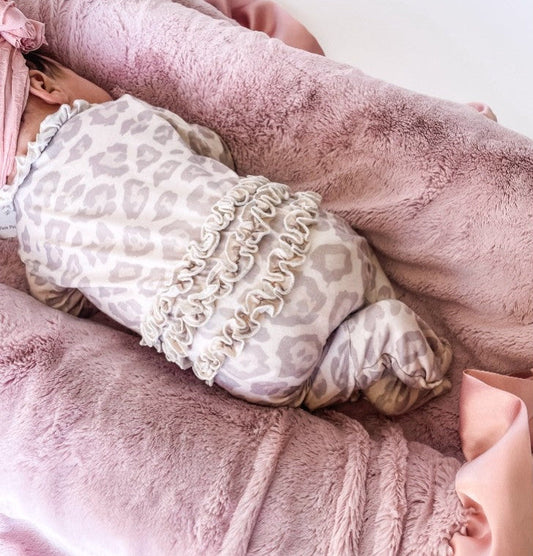 Natural Leopard | Convertible Ruffle Bamboo Zip Footie