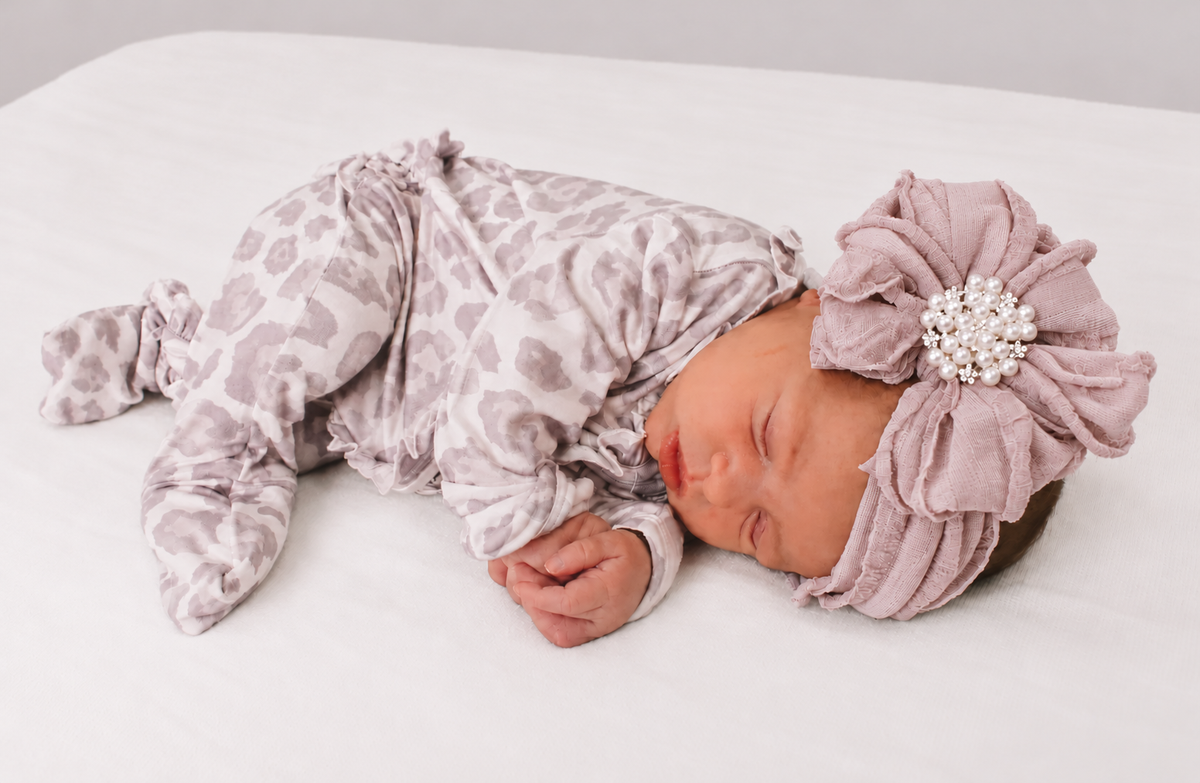 Natural Leopard | Ruffle Bamboo Baby Zip Footie