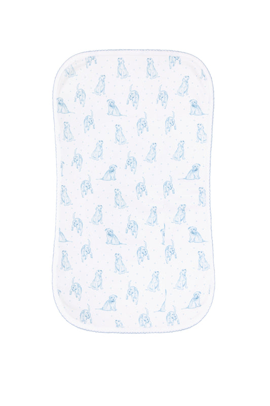 Blue Puppy Love Print Burp Cloth