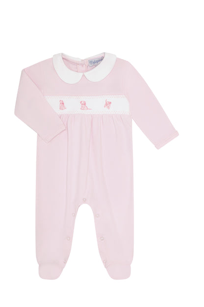 Pink Puppy Love Embroidery Footie