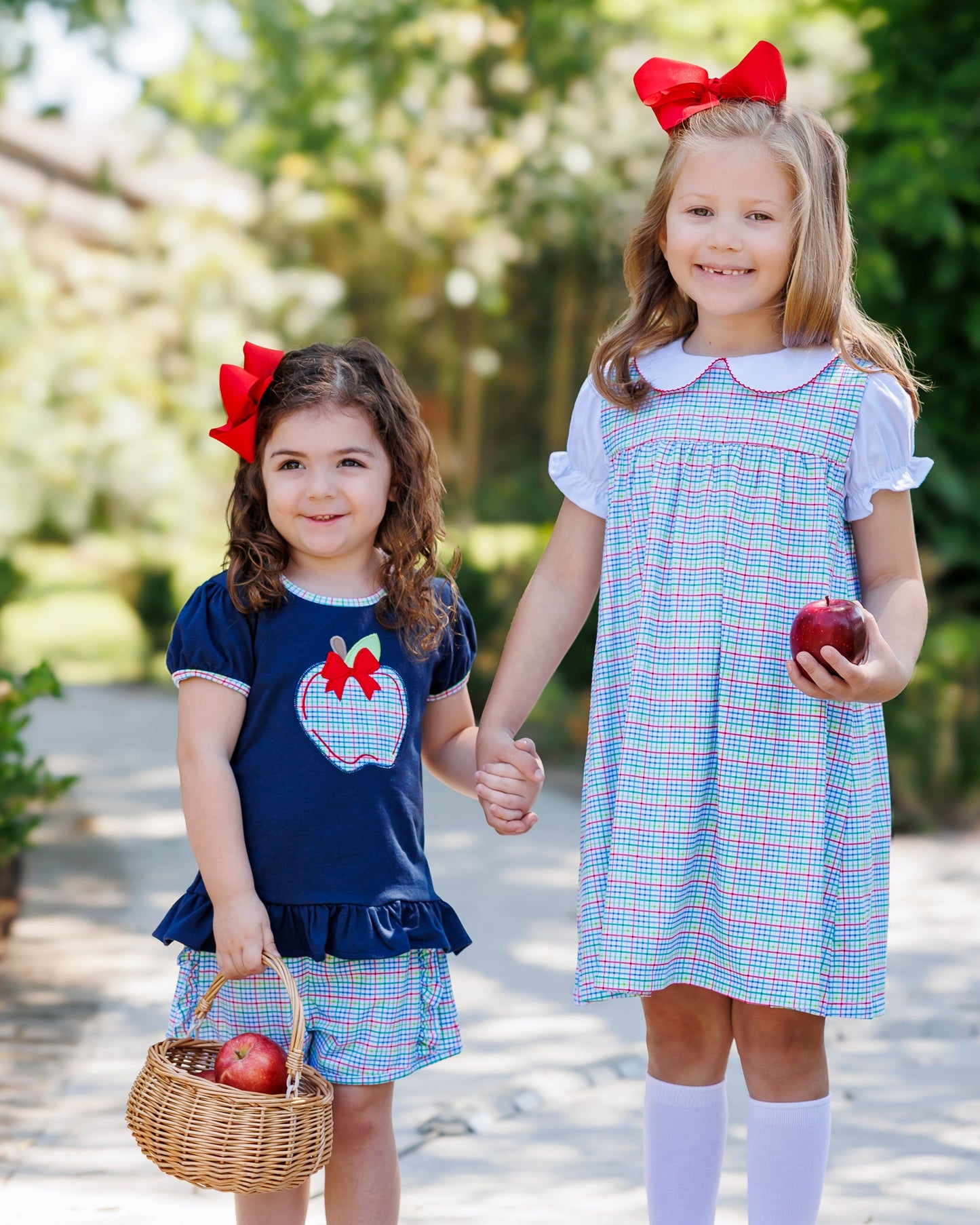Primary Plaid Apple Ruffle Short Set
