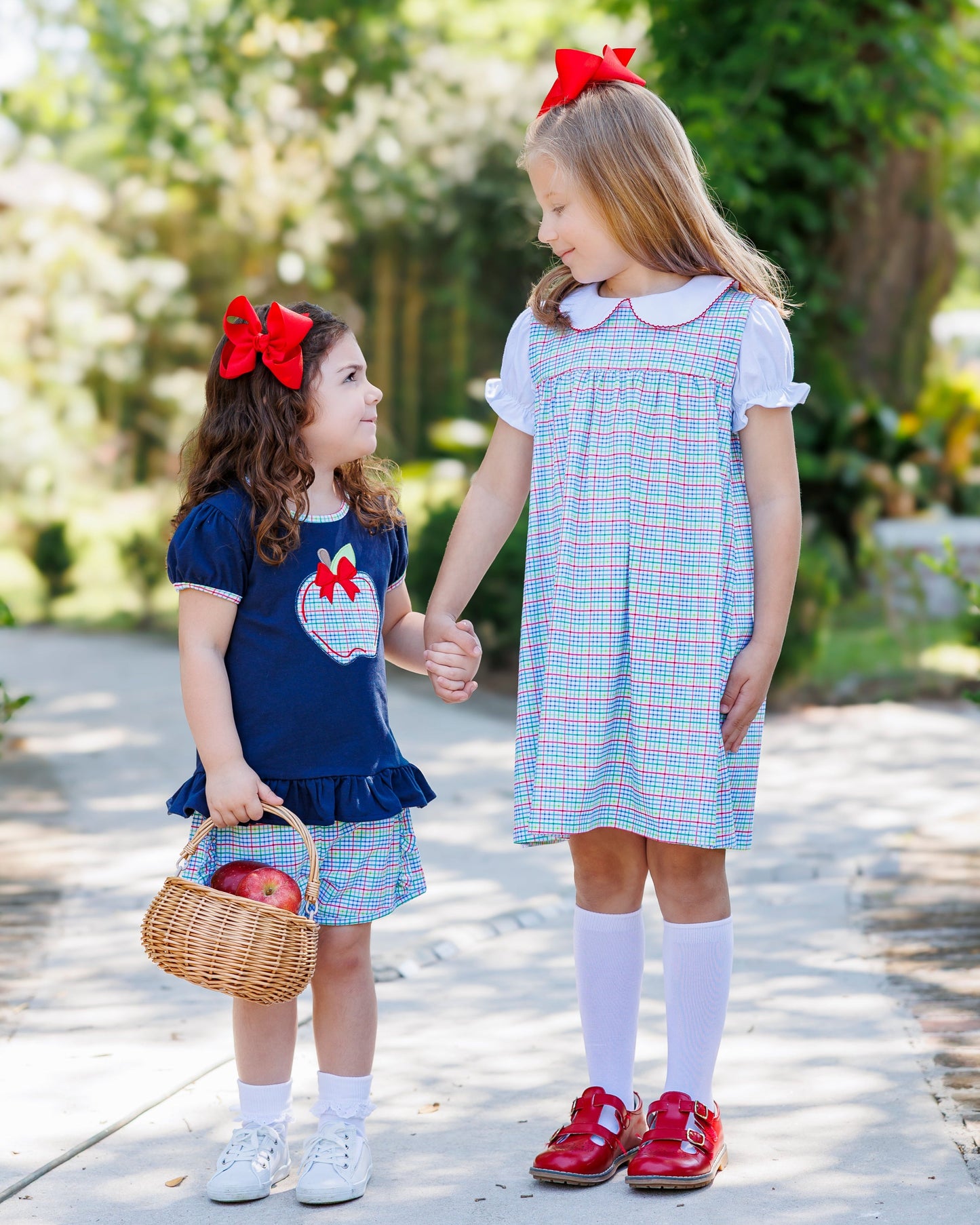 Primary Plaid Apple Ruffle Short Set