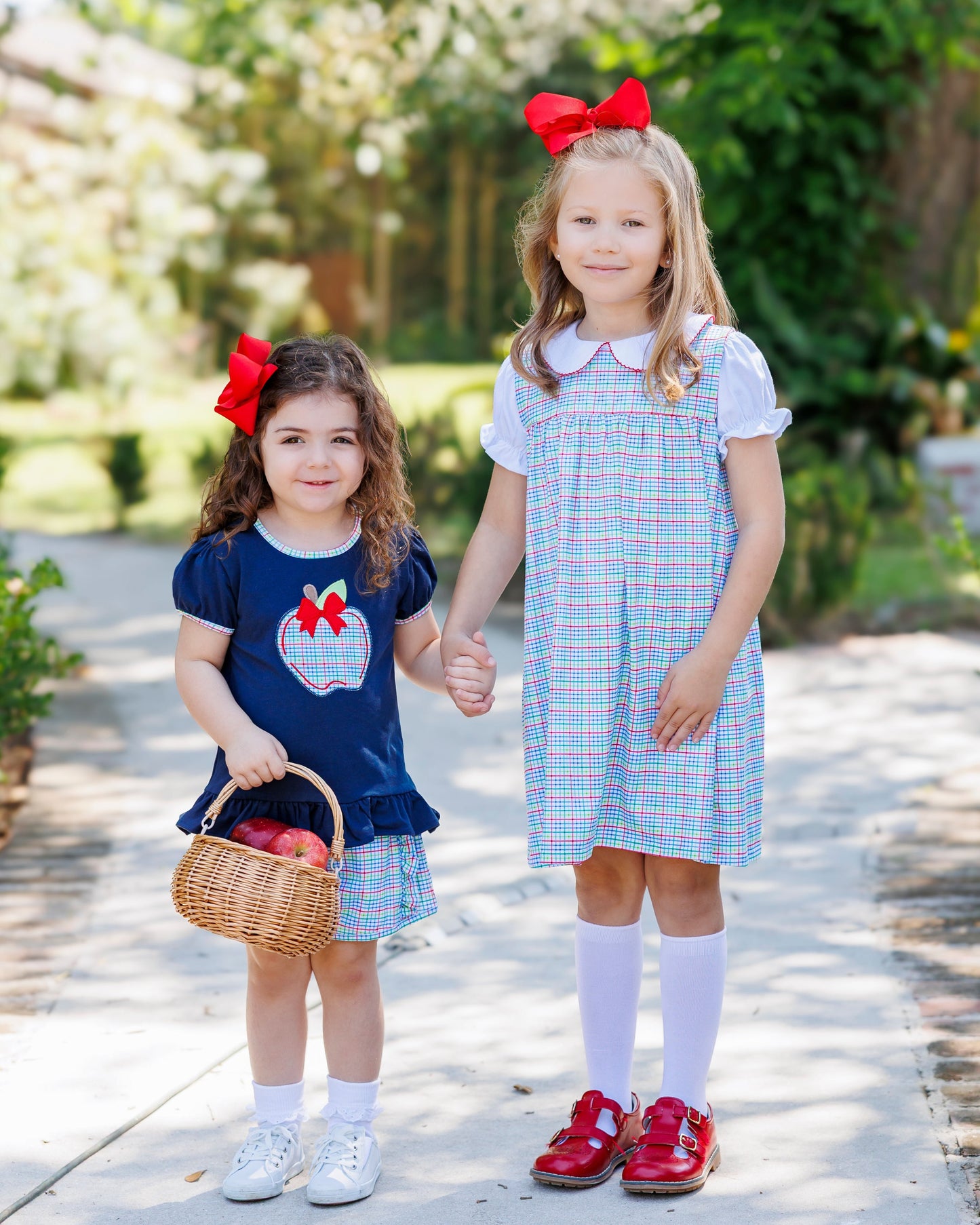 Primary Plaid Apple Ruffle Short Set