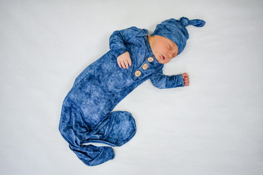 Denim Print | Knot Gown & Hat Set