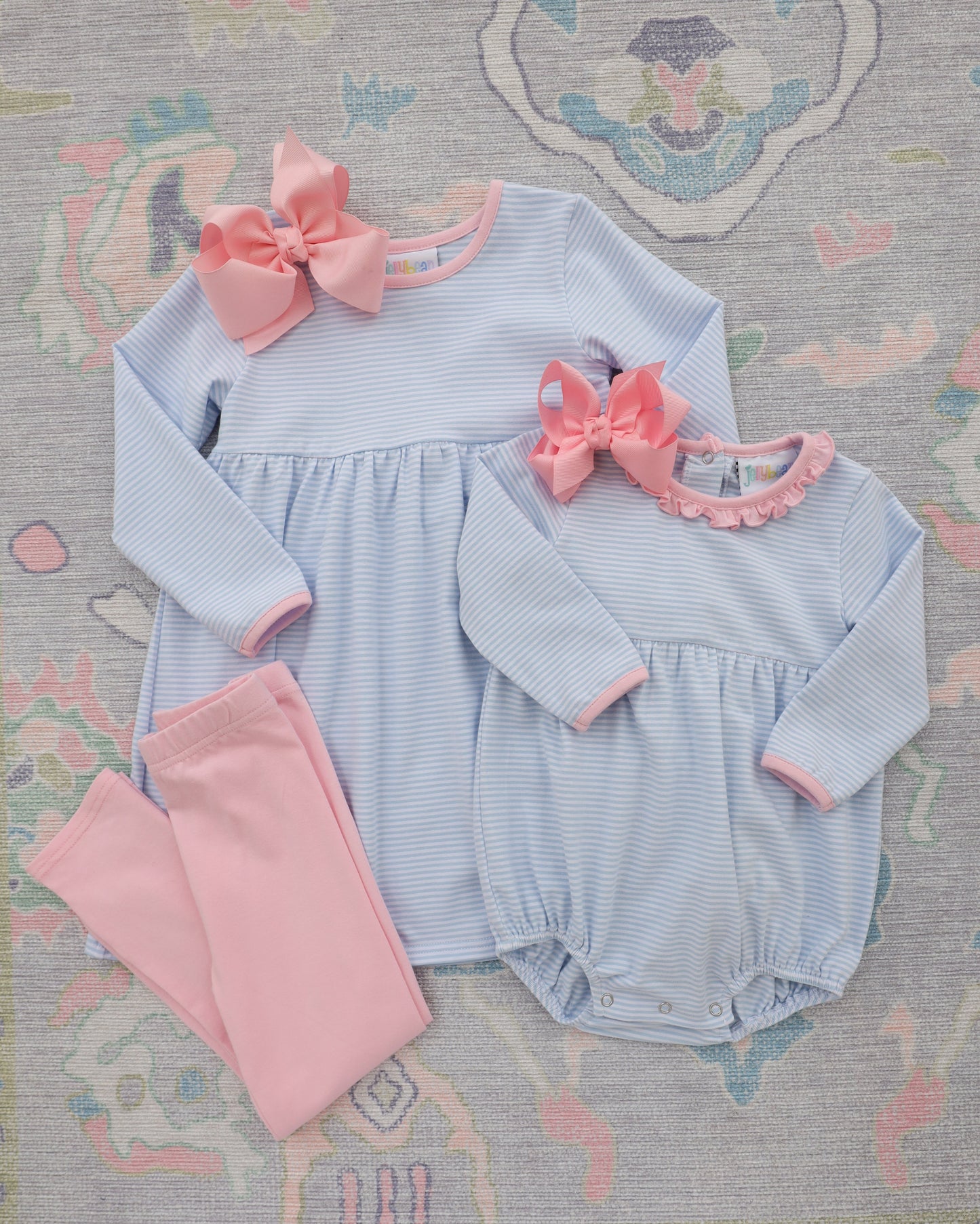 Sadie Pants Set- Light Blue Stripe/Light Pink