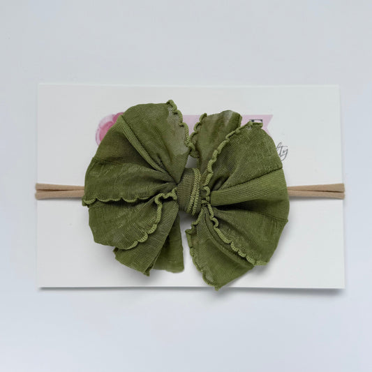 Skinny Mini Ruffled Headband | Olive